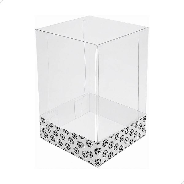 KIT 25un Caixa de Acetato com Base Futebol (6x6x9.5cm) Embalagem de Plástico Transparente