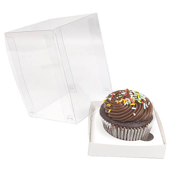 KIT Caixa para 1 Cupcake Grande (8,5x8,5x12 cm) Caixa e Berço KIT12 10unids Caixa de Acetato