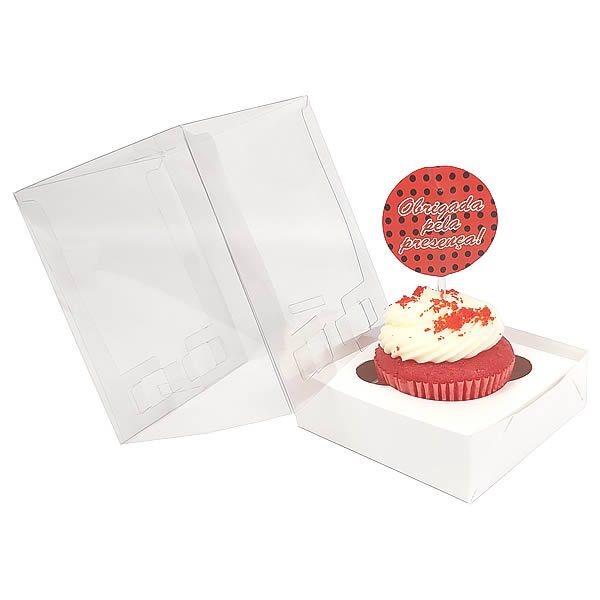 KIT Caixa para 1 Cupcake Grande (10x10x12 cm) Caixa e Berço KIT14 10unids Caixa de Acetato