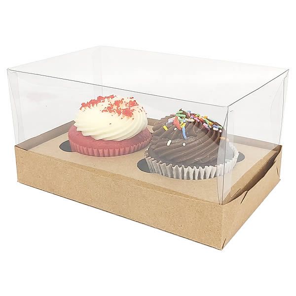 KIT Caixa para 2 Cupcakes Grandes (17,6x11x9 cm) Caixa e Berço KIT54 10unids Caixa de Acetato