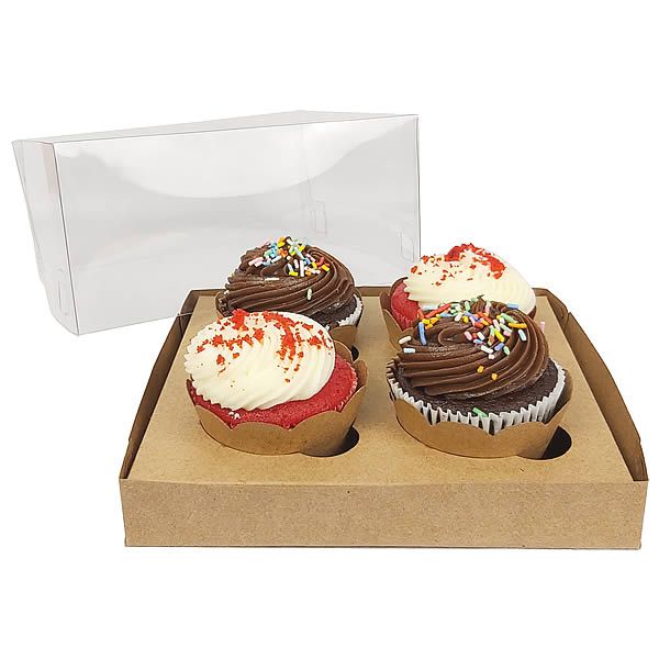 KIT Caixa para 4 Cupcakes Grandes (19x17.5x9 cm) Caixa e Berço KIT55 10unids Caixa de Acetato