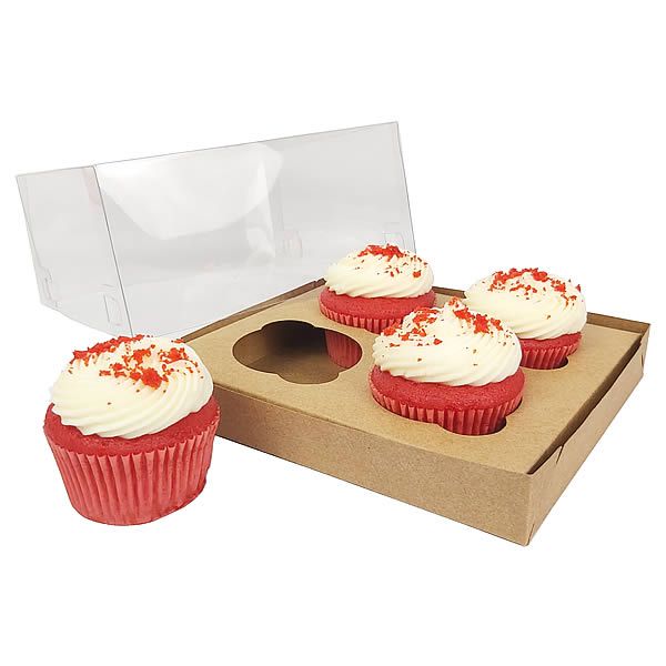 Caixa de Acetato Kraft (19x17.5x9 cm) (25un) Embalagem para 4 Cupcake Grande KIT55 Caixa Presente