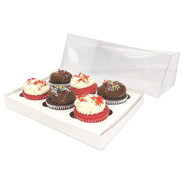 Caixa de Acetato Branca (25x19x9 cm) (25un) Embalagem para 6 Cupcakes Grandes KIT17 Caixa Presente