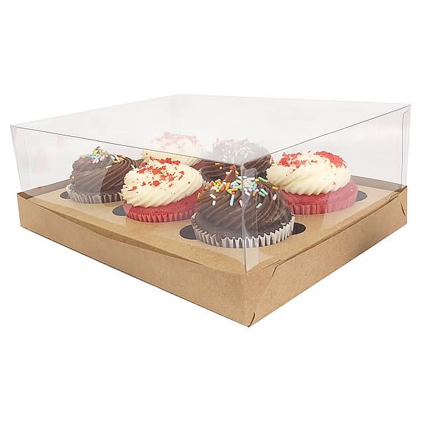 Caixa de Acetato Kraft (25x19x9 cm) (25un) Embalagem para 6 Cupcakes Grandes KIT56 Caixa Presente