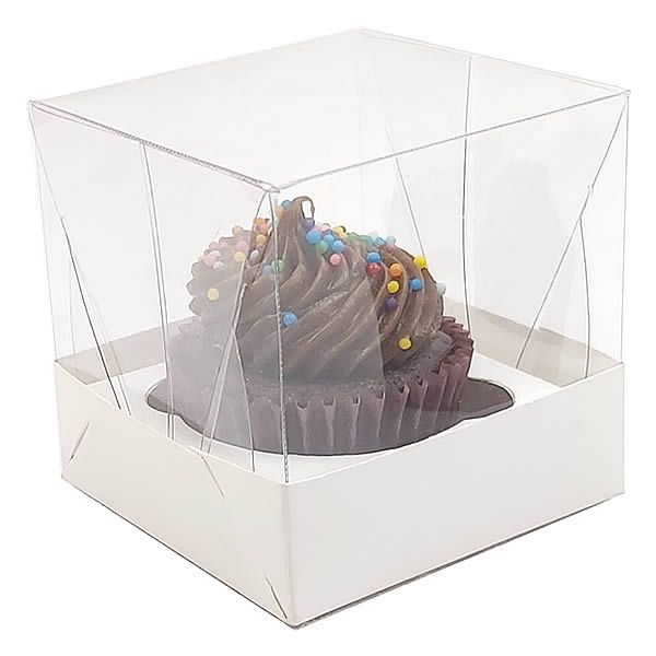 KIT Caixa para 1 Cupcake Pequeno (6x6x6 cm) Caixa e Berço KIT1 10unids Caixa de Acetato