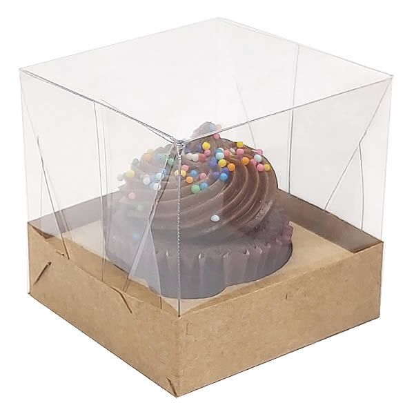 KIT Caixa para 1 Cupcake Pequeno (6x6x6 cm) Caixa e Berço KIT2 10unids Caixa de Acetato