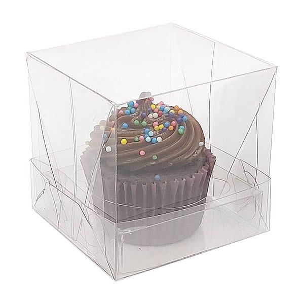 KIT Caixa Plástica para 1 Cupcake Pequeno (6x6x6 cm) Caixa e Berço KIT116 10unid Caixinha de Acetato