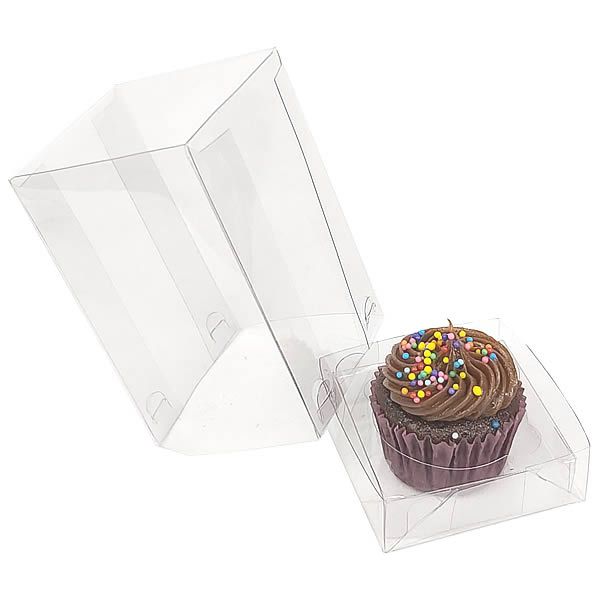 KIT Caixa Plástica para 1 Cupcake Pequeno (6x6x9,5 cm) Caixa e Berço KIT117 10unid Caixa de Acetato