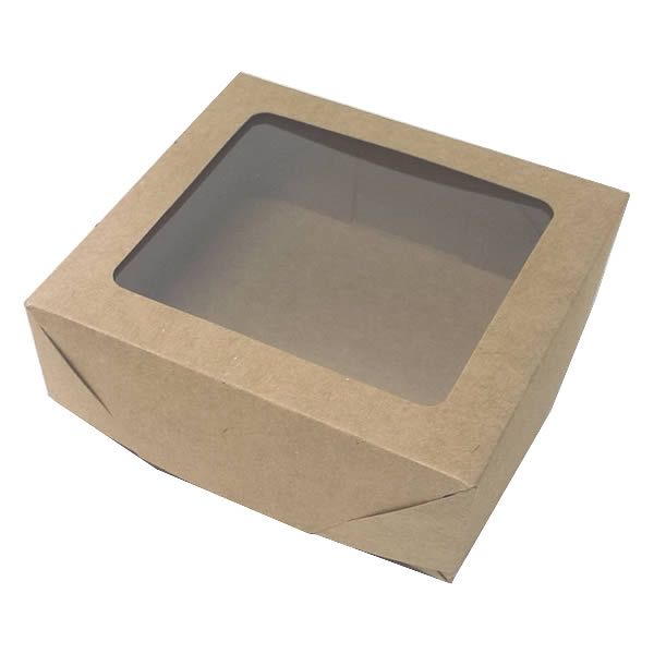 (25pçs) Caixa 9 Visor (Kraft) (12x11x4 cm) Caixinha com Janela Visor