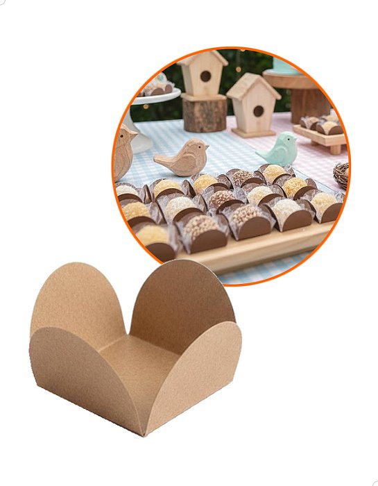 Forminha Caixeta Dobravel de Papel KRAFT Kit 100un Docinhos Gourmet para Doce 4 Pétalas Cod.FPKRAFT