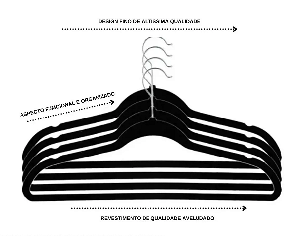 Cabide de veludo preto adulto 45 cm