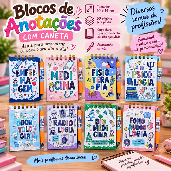 Bloco de Anotação com Caneta Profissões
