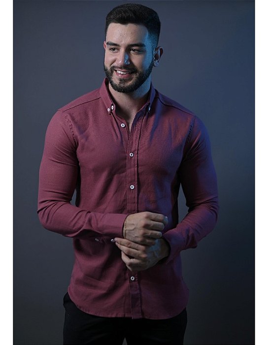 Camisa Masculina  Social Slim Vinho