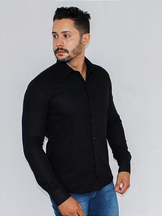 Social Super Slim Fit Em Linho Preta