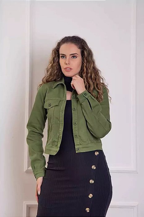 Jaqueta Elisabete em sarja com elastano Verde Militar Puro Sharmy