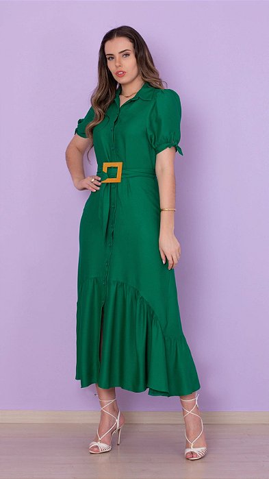 Chemise Hedda em viscose com gola e abotoação frontal funcional Puro Sharmy