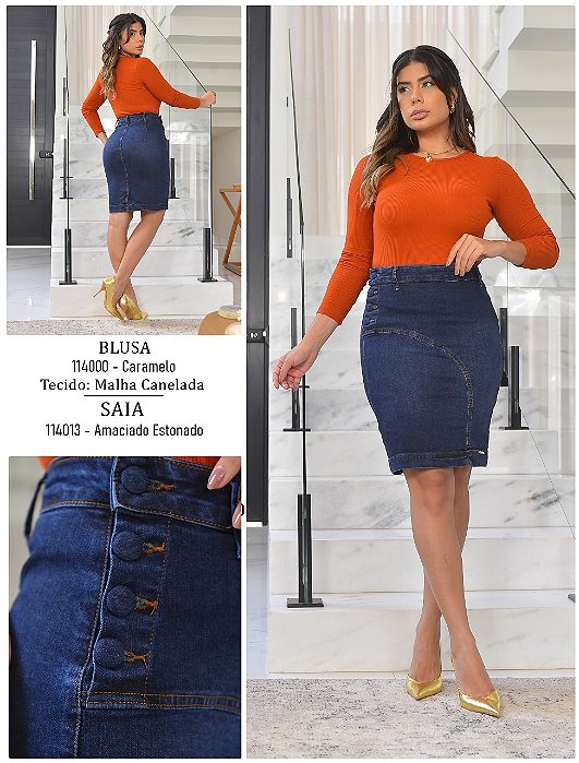 Saia Secretaria Jeans amaciado estonado Audacia