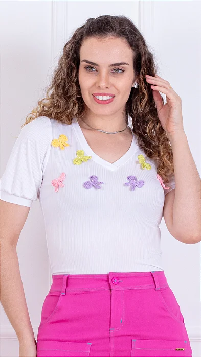 Blusa Ohana em Malha canelada Puro Sharmy