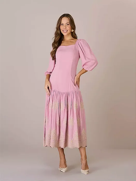 Vestido Eliana em  viscose rayon slub Tata Martello