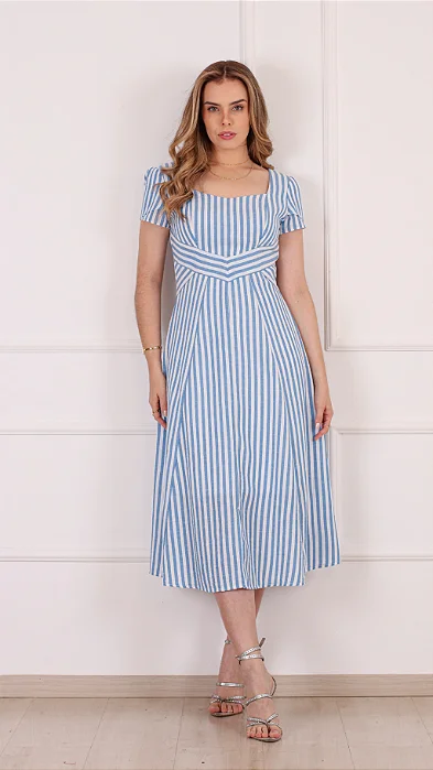 Vestido Melina em crepe listrado Puro Sharmy
