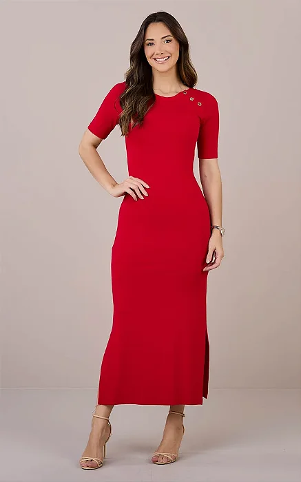 Vestido Isabela Mídi na Malha Canelada- Tatá Martello