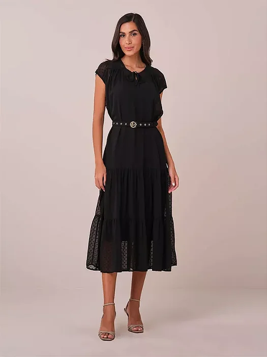 Vestido Edneia em chiffon poá leve e fluido Tata Martello