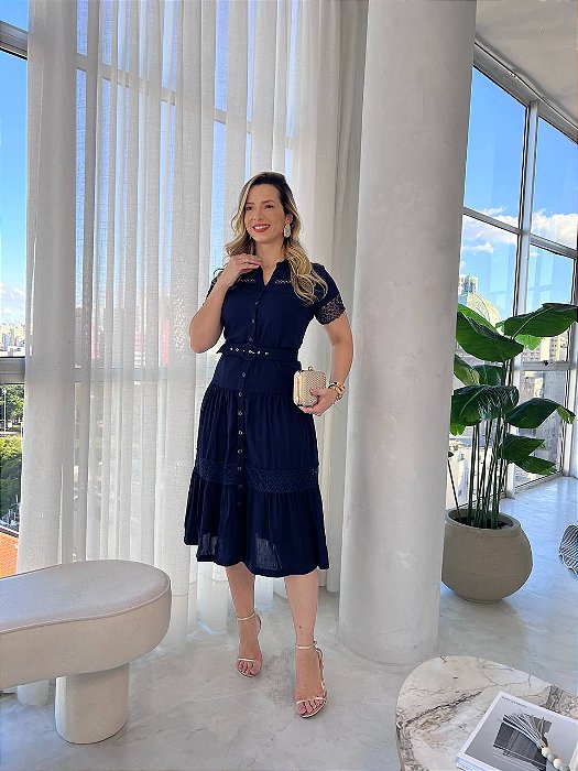 Vestido Midi em Viscose com Gripir Expressão Moda