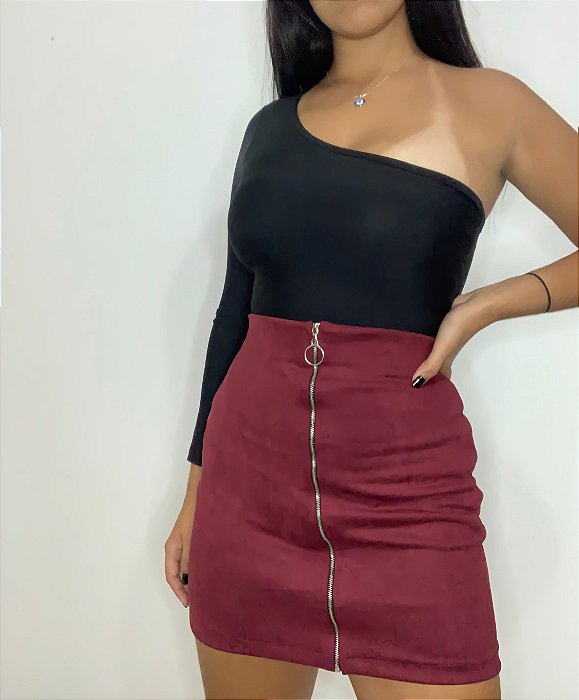 saia suede com ziper na frente