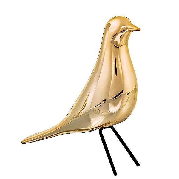 Pássaro Cerâmica Dourado