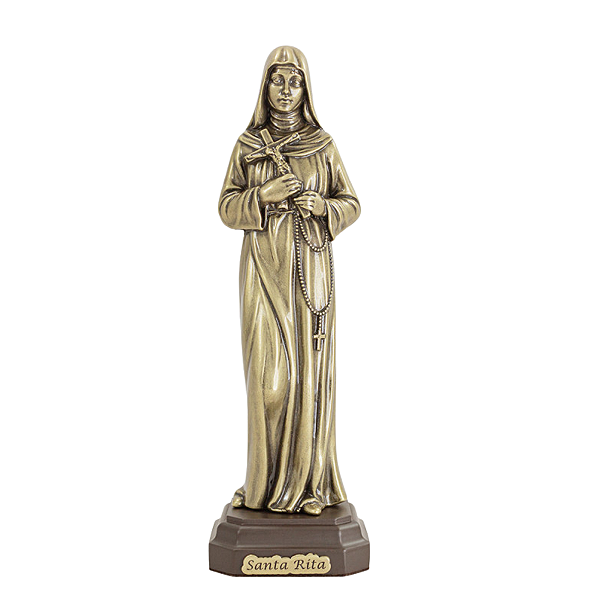 Imagem Escultura Metal Santa Rita de Cassia  Ouro Velho 21cm