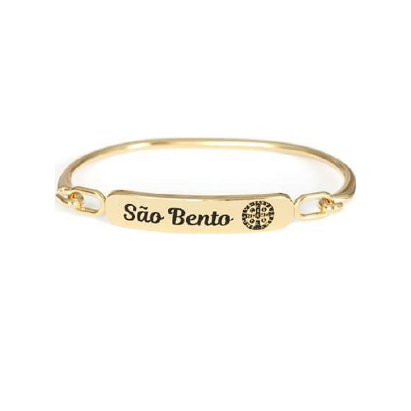 Pulseira Bracelete de Metal Unissex São Bento Dourada