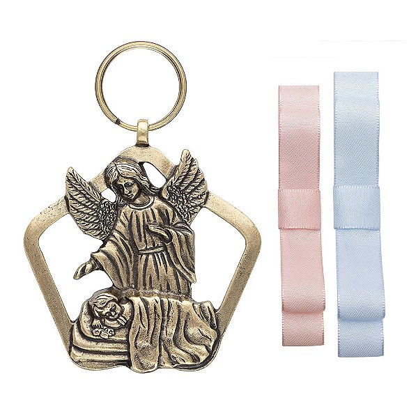 Medalhão de Berço Anjo Protetor Metal Envelhecido