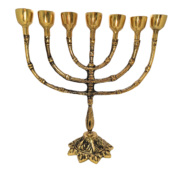 Candelabro Menorá 07 Velas Bronze Puro Sacredstore 25 Cm