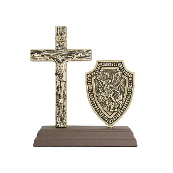 Oratório Crucifixo com Imagem de São Miguel Arcanjo 15cm
