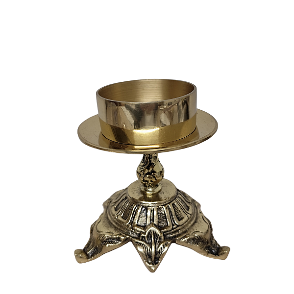 Castiçal Vintage Bronze Maciço Vela Votiva 14 Dias Prato Polido