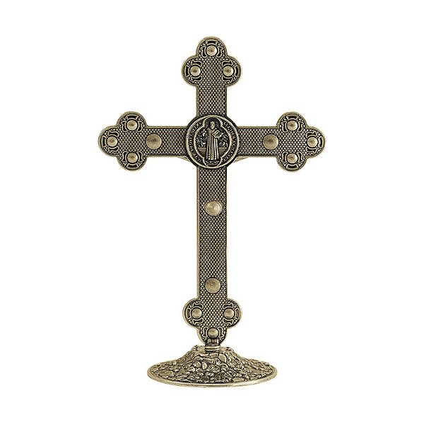 Crucifixo Metal Mesa Altar Oratório Medalha São Bento 13cm
