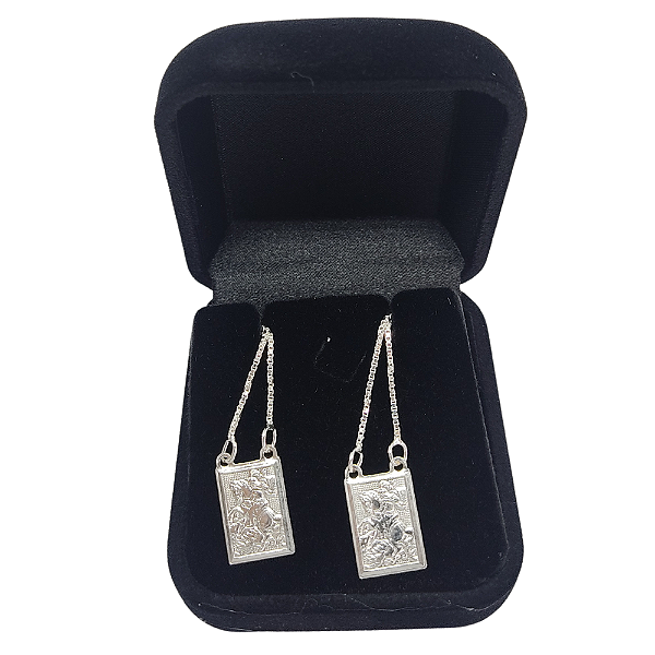 Escapulário 70 Cm Prata Pura São Jorge Corrente Veneziana