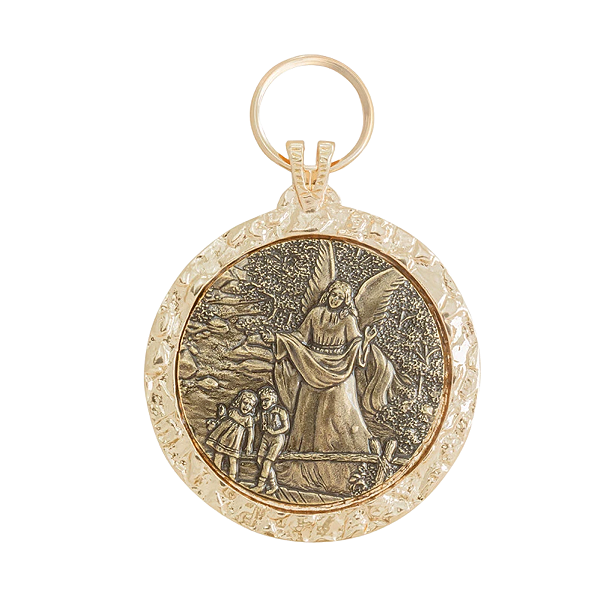 Medalhão de Berço Anjo da Guarda em Metal Decorativo Dourado
