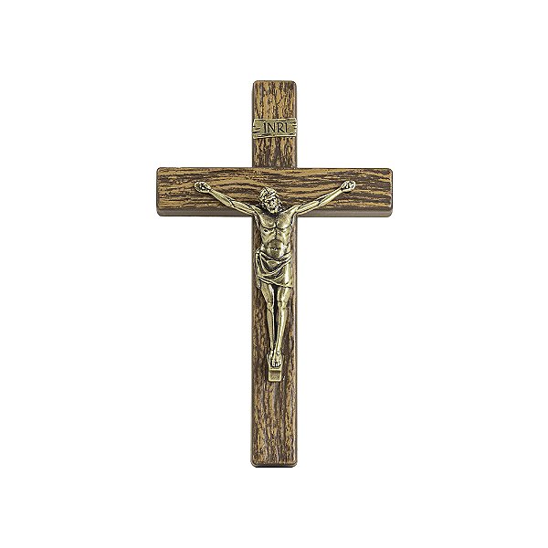 Crucifixo De Parede Metal Com Textura Amadeirada 25 Cm