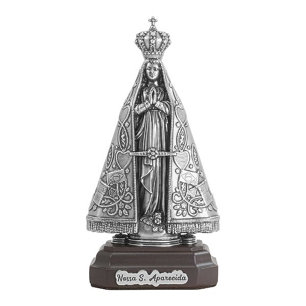Imagem Nossa Senhora Aparecida 14 Cm Metal Base De Madeira