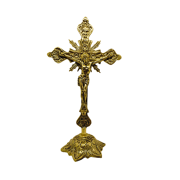 Cruz de Mesa Bronze Maciço 23 Cm Cristo Esplendor