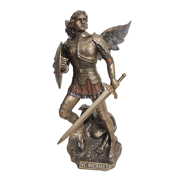 Arcanjo São Miguel 21cm Resina Cobre Imagem Sacra Protetor Decorativo