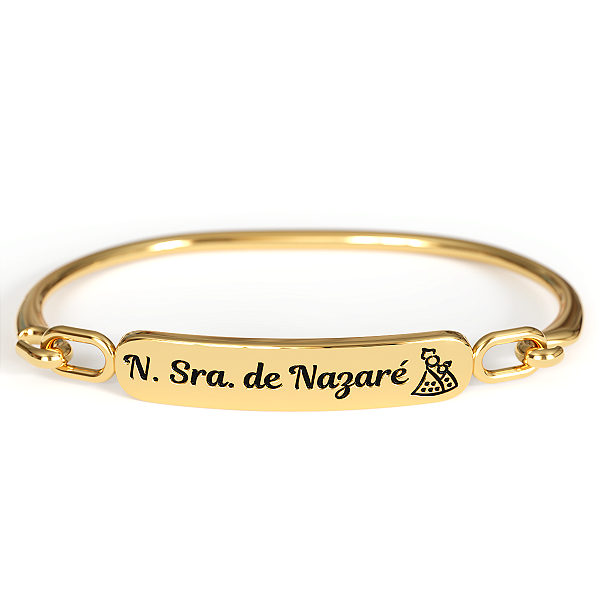 Bracelete Nossa Senhora de Nazaré Metal Dourado Fé Presente