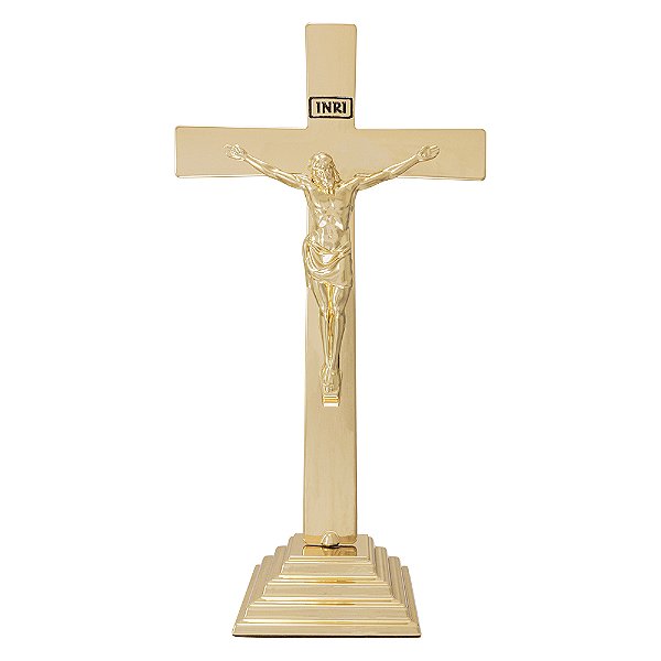 Crucifixo De Mesa E Altar 30cm Dourado Luxo Jesus Cristo