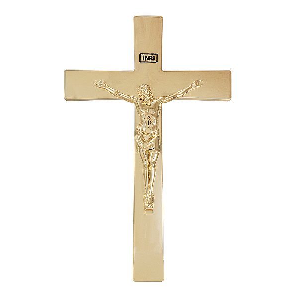 Crucifixo De Parede Metal Dourado 32 Cm Cruz Religiosa Luxo