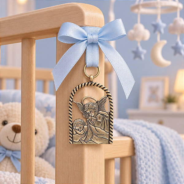 Medalhao Dourado de Berço  e Porta Anjo da Luz