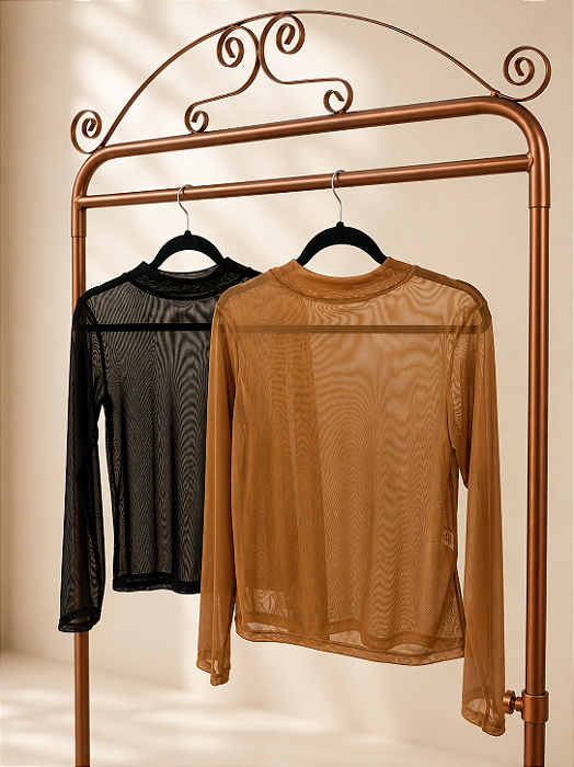 Blusa Tule Caramelo