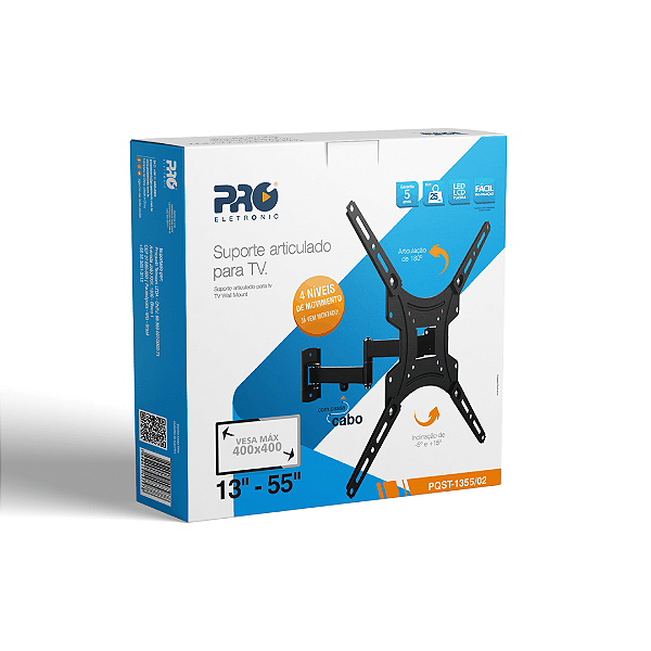 Suporte Articulado para TV PQST-1355/02 – 13" a 55" | VESA 400x400 | 25kg