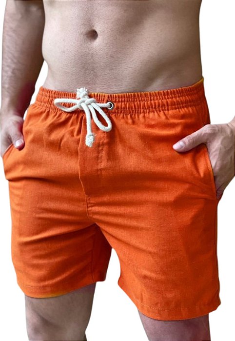 Short Liso Linho Misto Laranja Adoro Bazar Harry