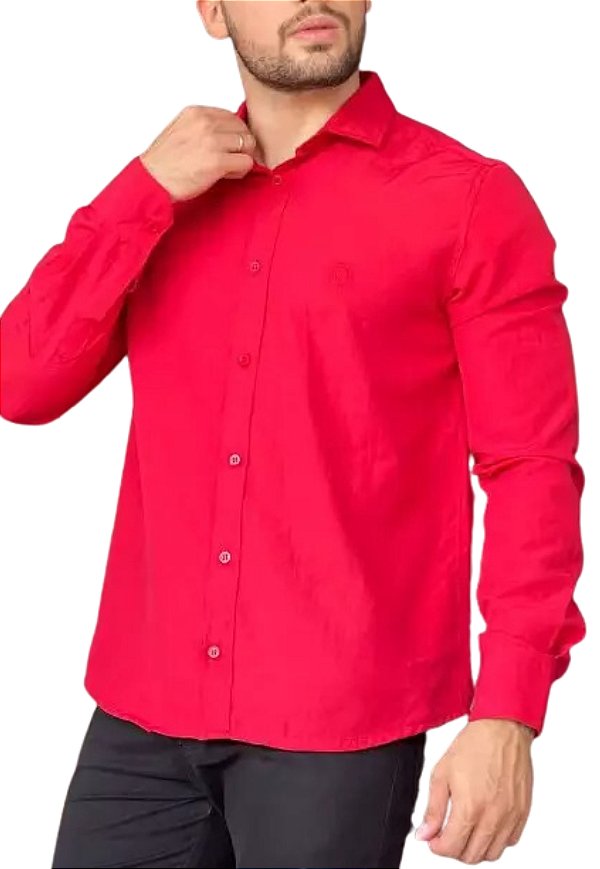 Camisa Lisa Vermelha Manga Longa Adoro Bazar Cantona